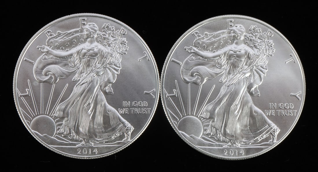 2 ONE TROY OUNCE .999 SILVER EAGLE 2014 (1 of 2)