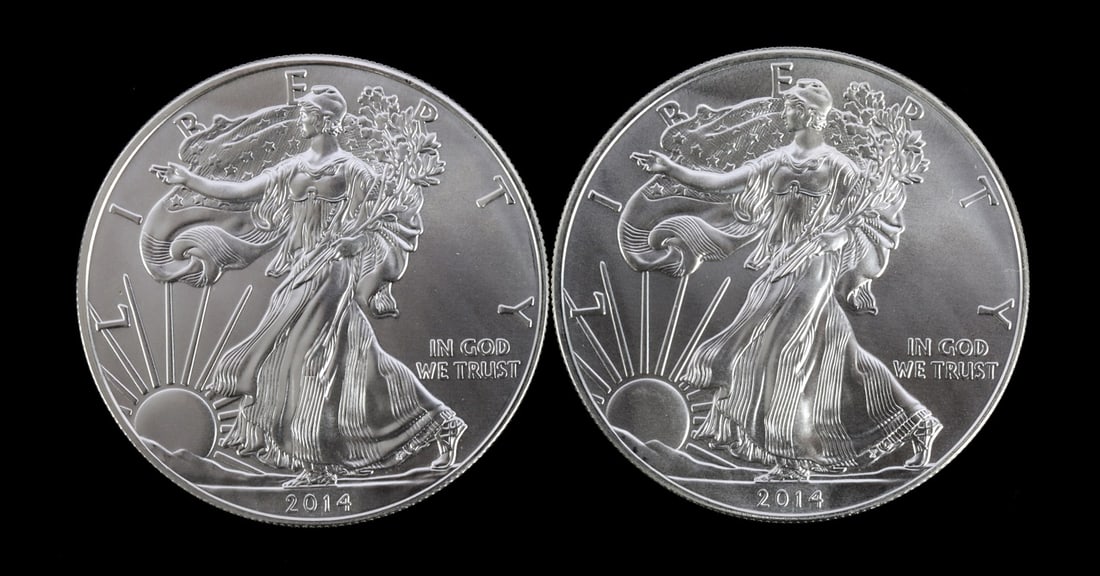2 ONE TROY OUNCE .999 SILVER EAGLE 2014 (1 of 2)