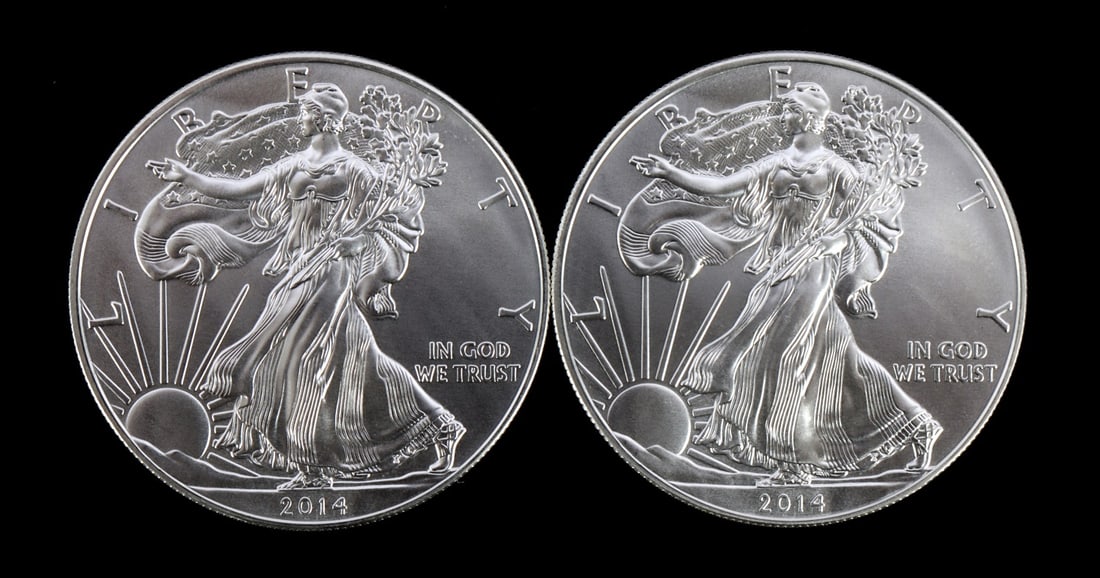 2 ONE TROY OUNCE .999 SILVER EAGLE 2014 (1 of 2)