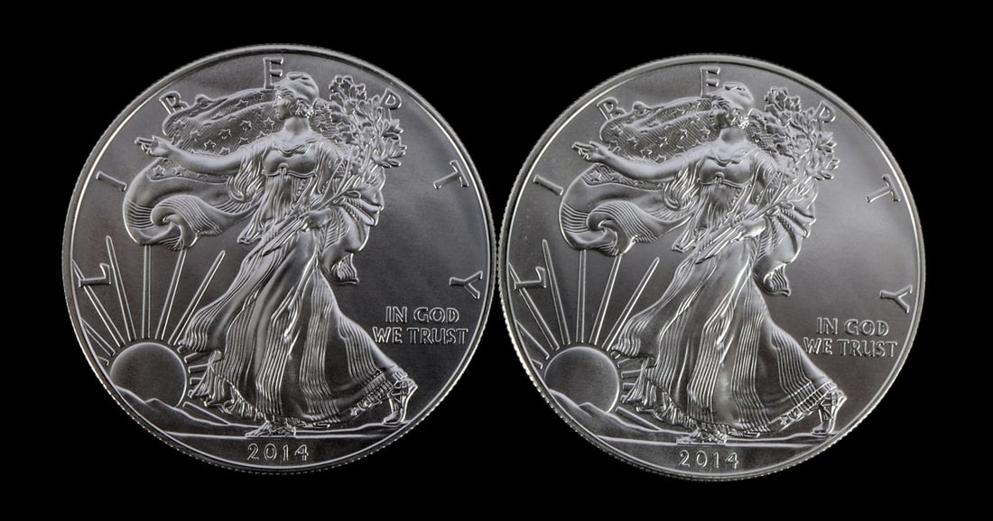 2 ONE TROY OUNCE .999 SILVER EAGLE 2014 (1 of 2)