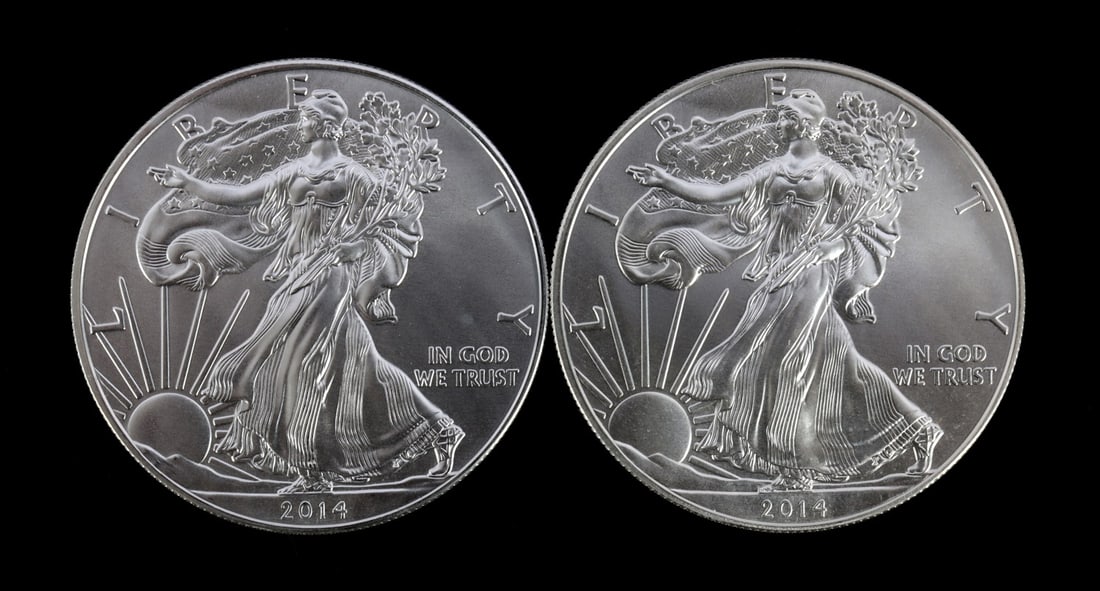 2 ONE TROY OUNCE .999 SILVER EAGLE 2014 (1 of 2)