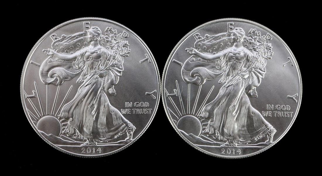 2 ONE TROY OUNCE .999 SILVER EAGLE 2014 (1 of 2)