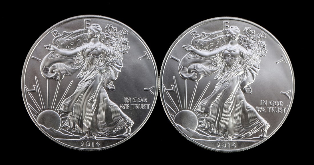 2 ONE TROY OUNCE .999 SILVER EAGLE 2014 (1 of 2)