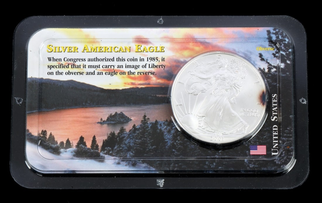 1 OZT .999 FINE SILVER EAGLE IN PACKAGE 2001 BU (1 of 5)