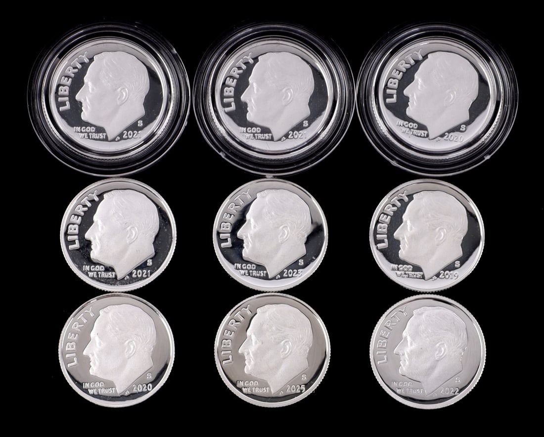 9 .999 FINE SILVER PROOF ROOSEVELT DIMES 2019-2025 (1 of 2)