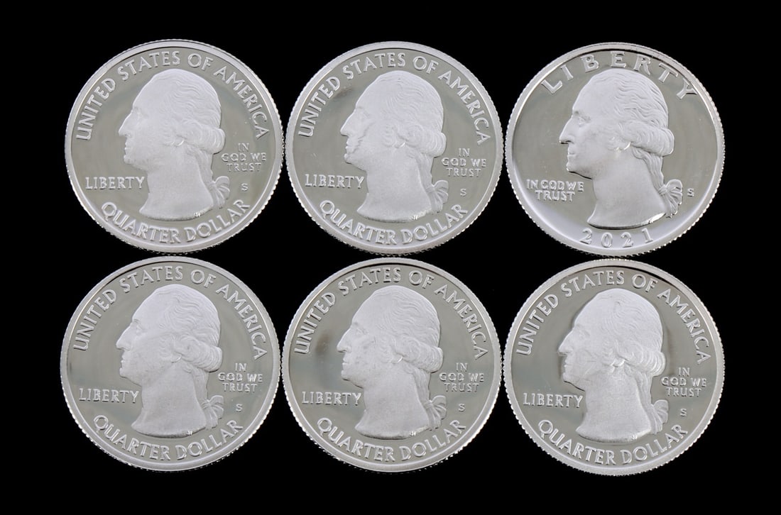 6 .999 SILVER PROOF WASHINGTON QUARTERS 2020 2021 (1 of 2)
