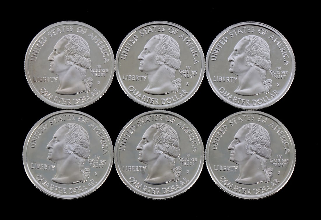 6 90% SILVER PROOF WASHINGTON QUARTERS 2000 2001 (1 of 2)