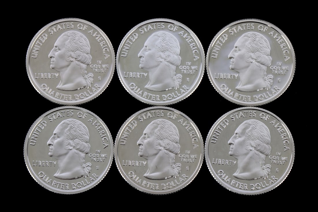 6 90% SILVER PROOF WASHINGTON QUARTERS 2001 2003 (1 of 2)