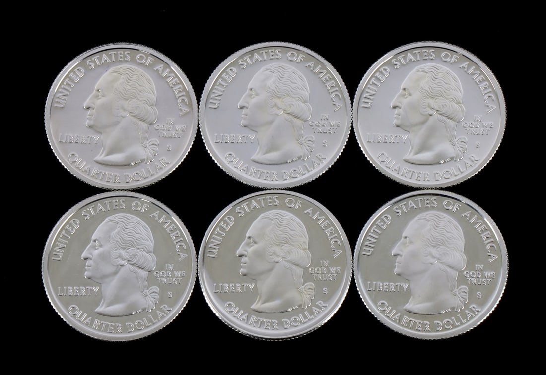 6 90% SILVER PROOF WASHINGTON QUARTERS 2003 2004 (1 of 2)