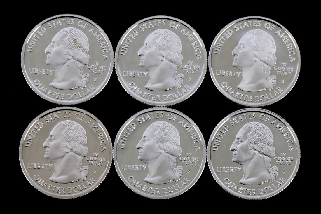 6 90% SILVER PROOF WASHINGTON QUARTERS 2005 2006 (1 of 2)