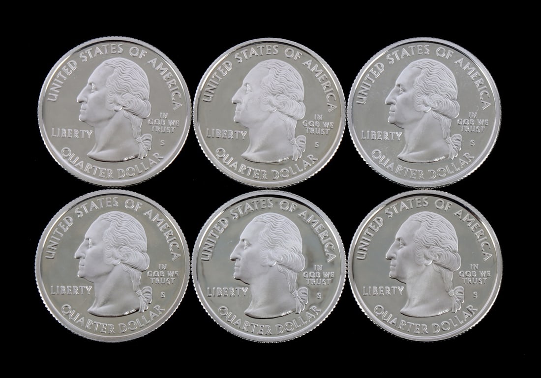 6 90% SILVER PROOF WASHINGTON QUARTERS 2007 2008 (1 of 2)