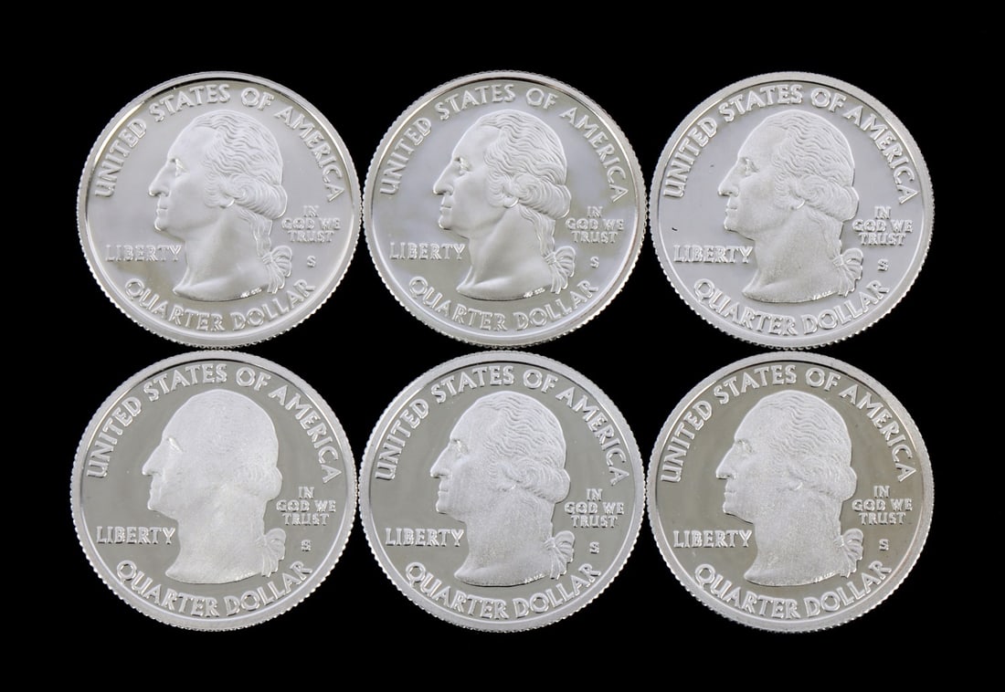 6 90% SILVER PROOF WASHINGTON QUARTERS 2008 2009 (1 of 2)