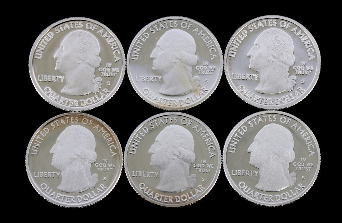 6 90% SILVER PROOF WASHINGTON QUARTERS 2009 2010 (1 of 2)