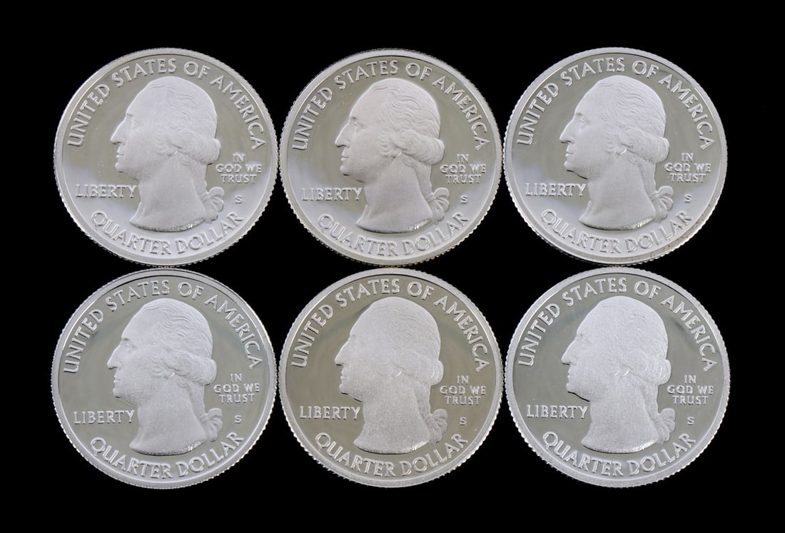 6 90% SILVER PROOF WASHINGTON QUARTERS 2013 2014 (1 of 2)