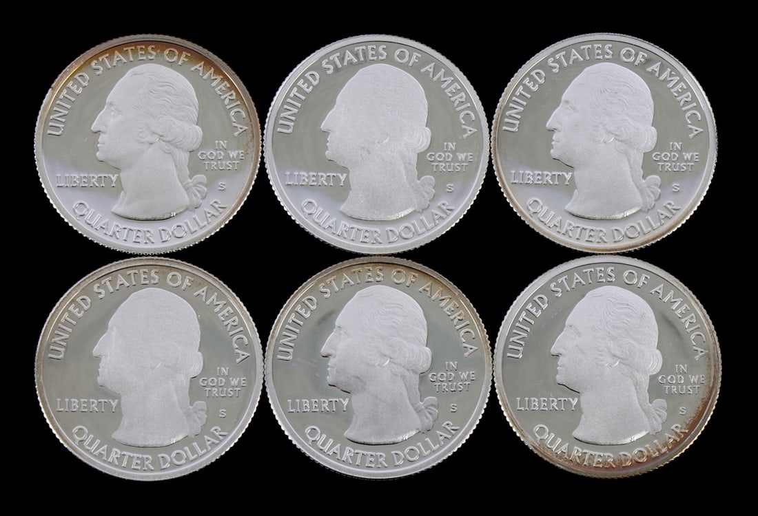 6 90% SILVER PROOF WASHINGTON QUARTERS 2016 2017 (1 of 2)