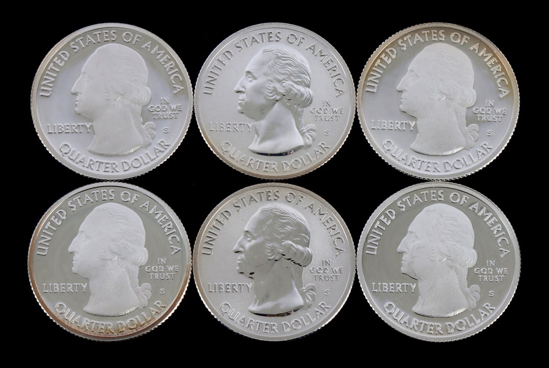 6 90% SILVER PROOF WASHINGTON QUARTERS 2017 2018 (1 of 2)