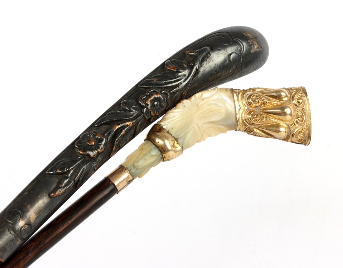 LOT OF 2 PARASOL HANDLE WALKING STICK CANE (1 of 8)