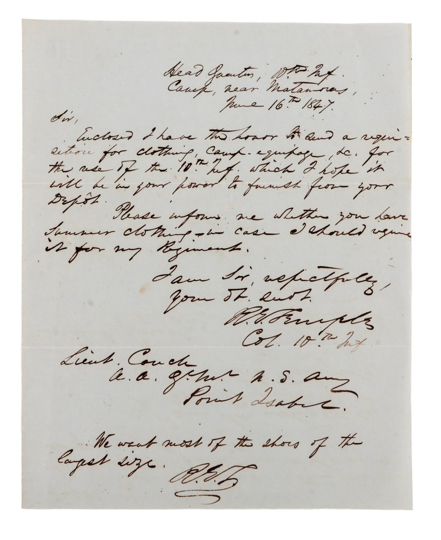 MEXICAN AMERICAN WAR 10TH INF COLONEL LETTER ALS (1 of 9)