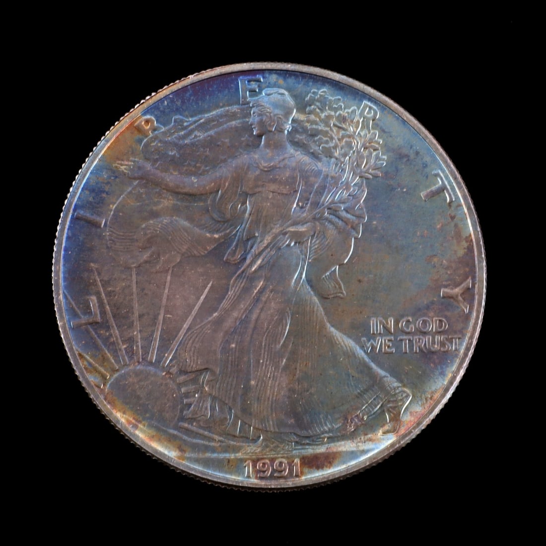 1 OZT .999 FINE SILVER EAGLE 1991 BU: One silver eagle coin, year 1991. Brilliant uncirculated, mint state. This lot reserved at melt.