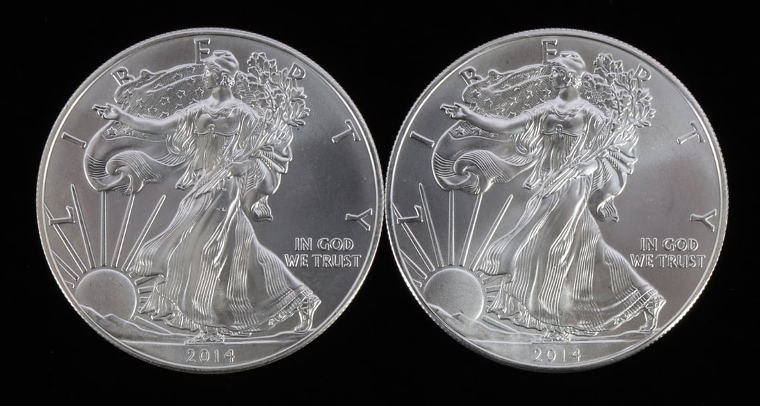2 ONE OUNCE US SILVER AMERICAN EAGLES (1 of 2)