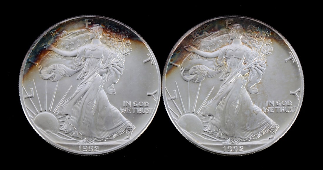 2 ONE OUNCE US SILVER AMERICAN EAGLES 1992 (1 of 2)