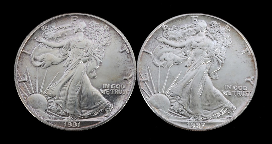 2 ONE OUNCE US SILVER AMERICAN EAGLES MIXED DATE (1 of 2)