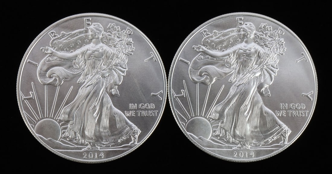 2 ONE TROY OUNCE .999 SILVER EAGLE 2014 (1 of 2)