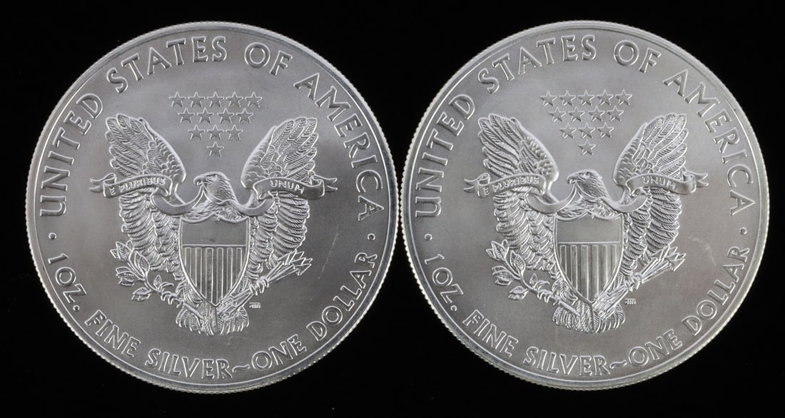 2 ONE TROY OUNCE .999 SILVER EAGLE 2014 - 2