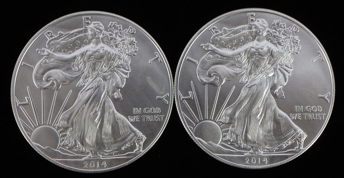 2 ONE TROY OUNCE .999 SILVER EAGLE 2014 (1 of 2)