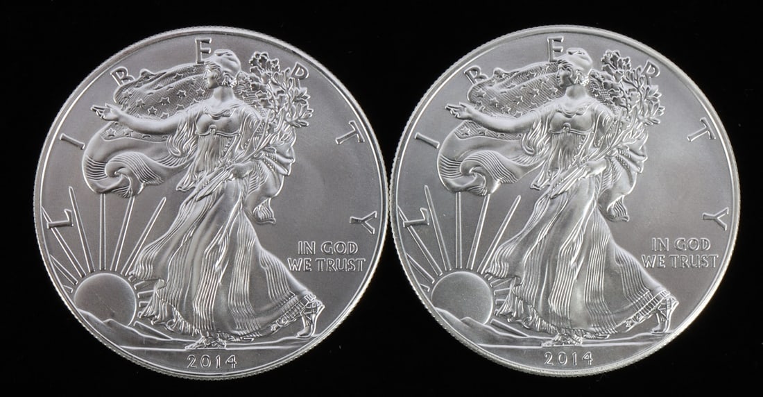 2 ONE TROY OUNCE .999 SILVER EAGLE 2014 (1 of 2)