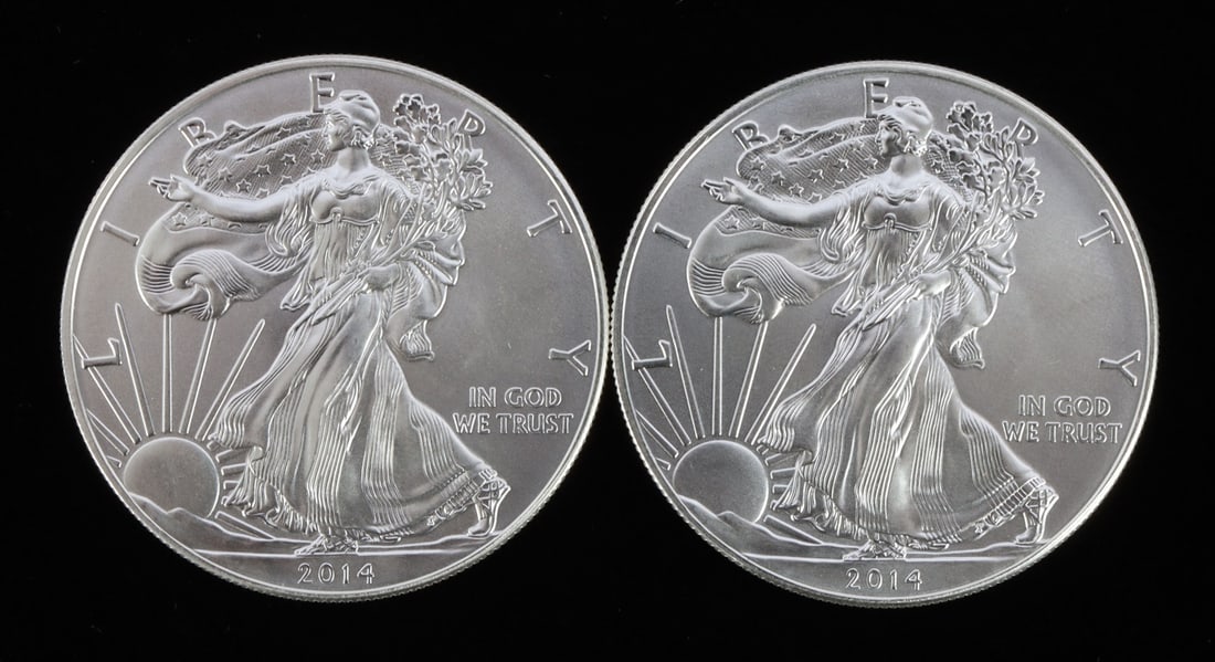2 ONE TROY OUNCE .999 SILVER EAGLE 2014 (1 of 2)