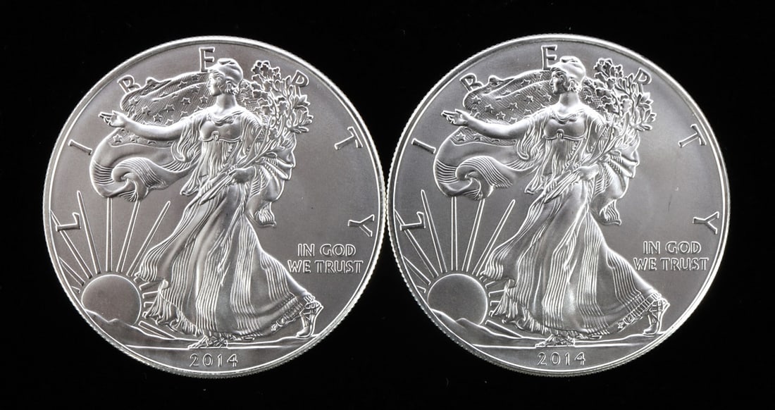 2 ONE TROY OUNCE .999 SILVER EAGLE 2014 (1 of 2)