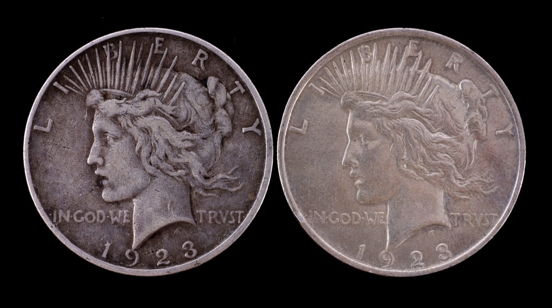 TWO US SILVER PEACE DOLLARS 1923 (1 of 2)