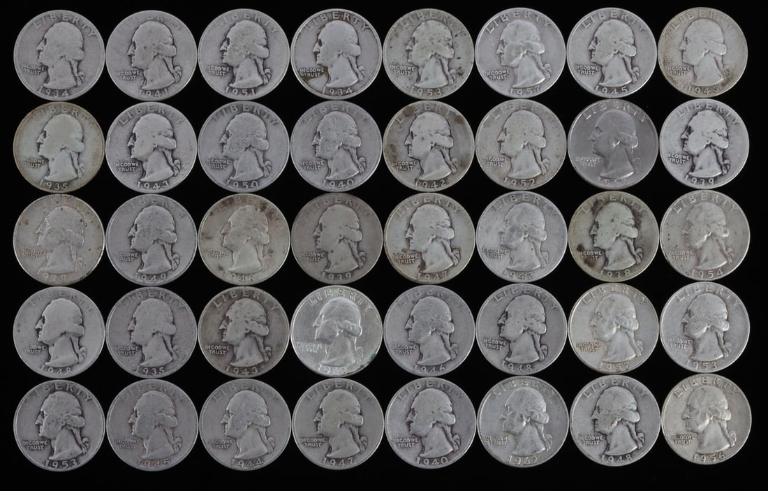 $10 FACE VALUE US CONSTITUTIONAL SILVER PRE-1964: All quarters. This lot reserved at melt.