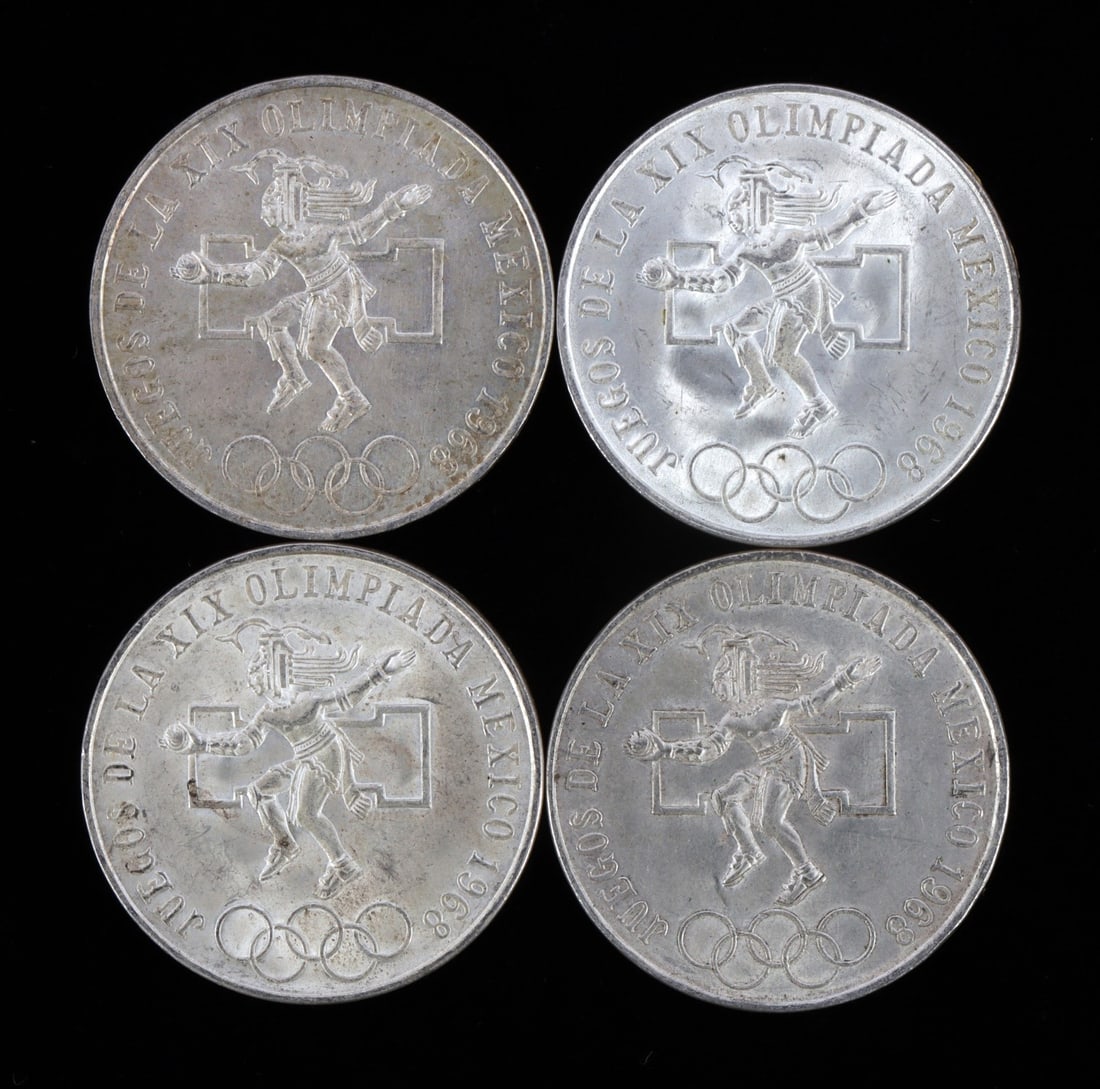 1968 OLYMPIC SILVER COMMEMORATIVE PESO LOT OF 4 (1 of 2)