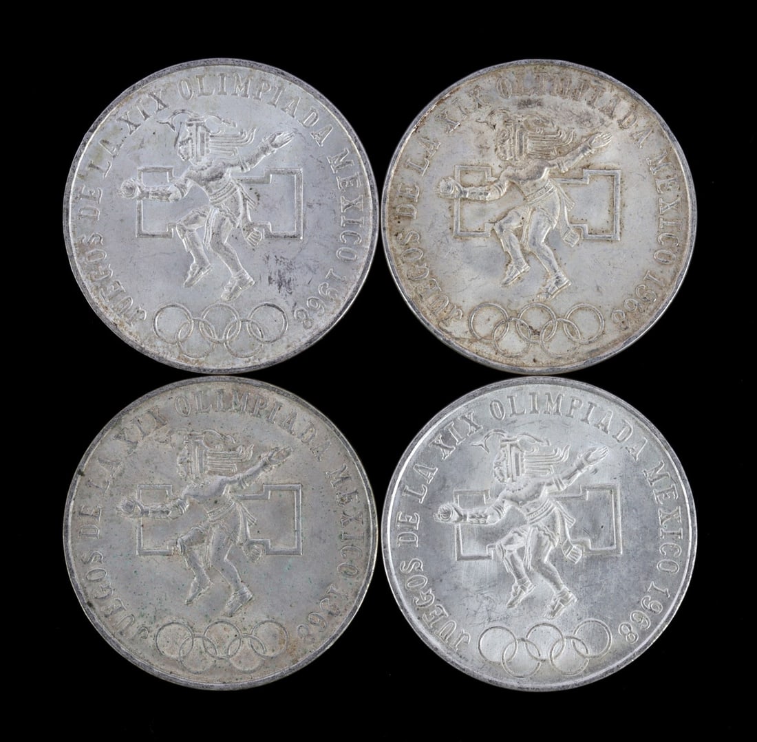 1968 OLYMPIC SILVER COMMEMORATIVE PESO LOT OF 4 (1 of 2)