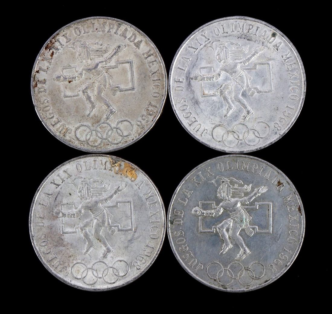 1968 OLYMPIC SILVER COMMEMORATIVE PESO LOT OF 4 (1 of 2)