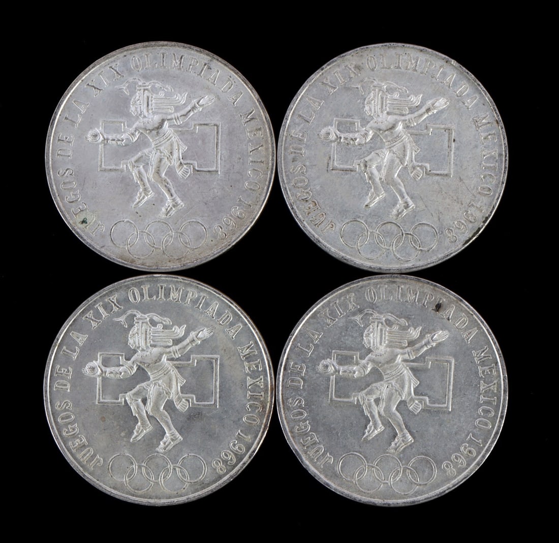 1968 OLYMPIC SILVER COMMEMORATIVE PESO LOT OF 4 (1 of 2)