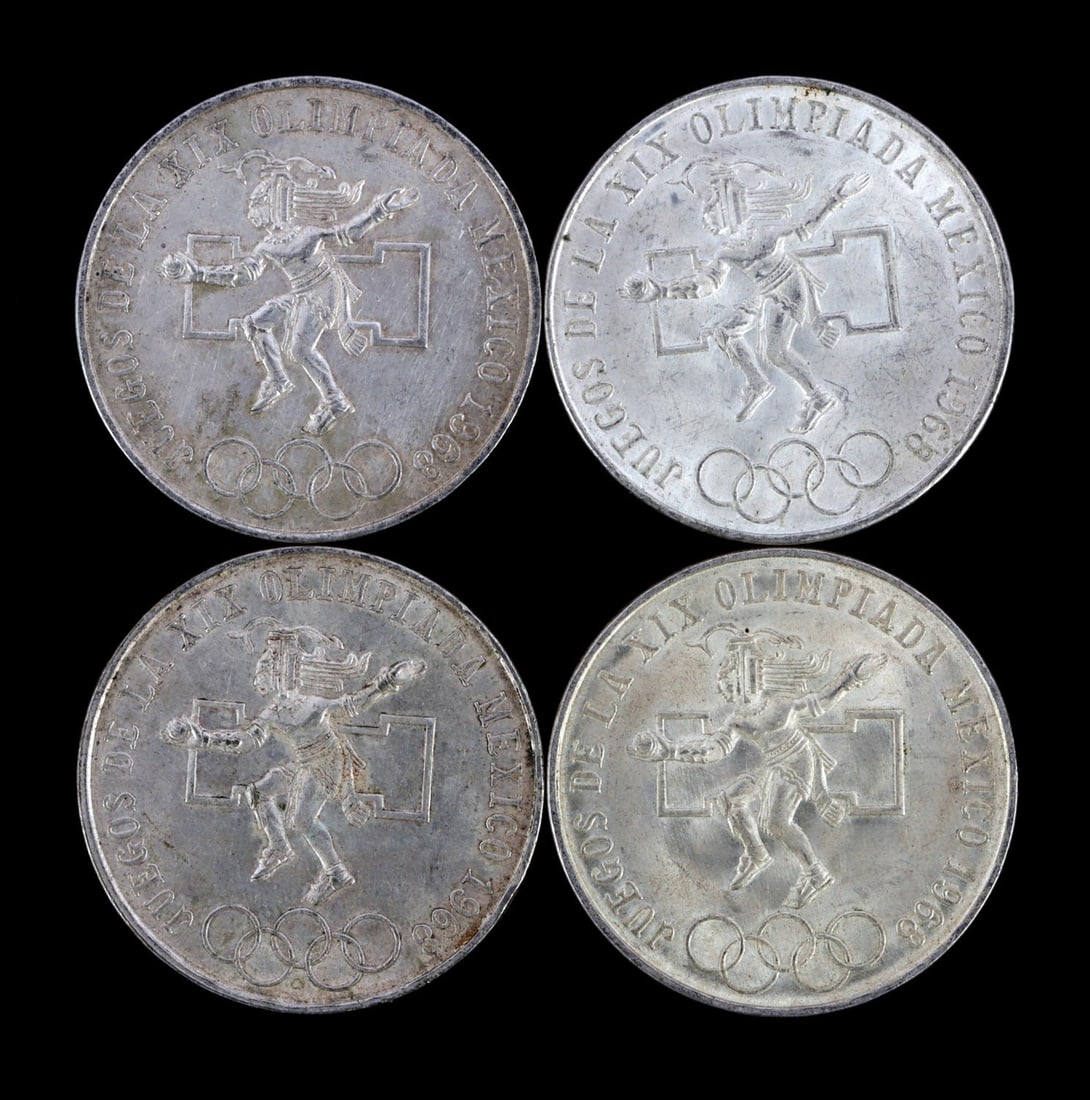 1968 OLYMPIC SILVER COMMEMORATIVE PESO LOT OF 4 (1 of 2)