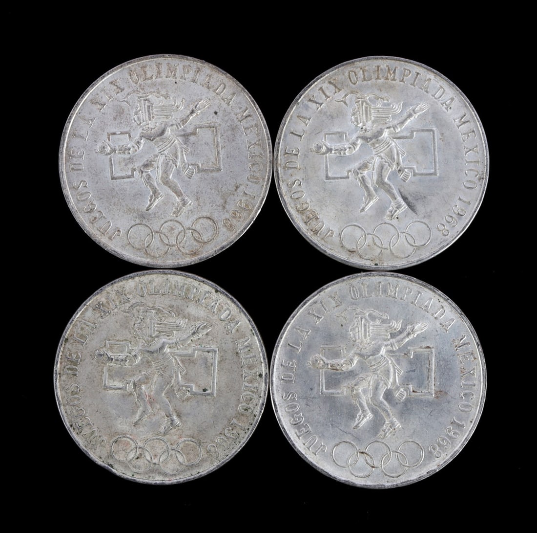 1968 OLYMPIC SILVER COMMEMORATIVE PESO LOT OF 4 (1 of 2)
