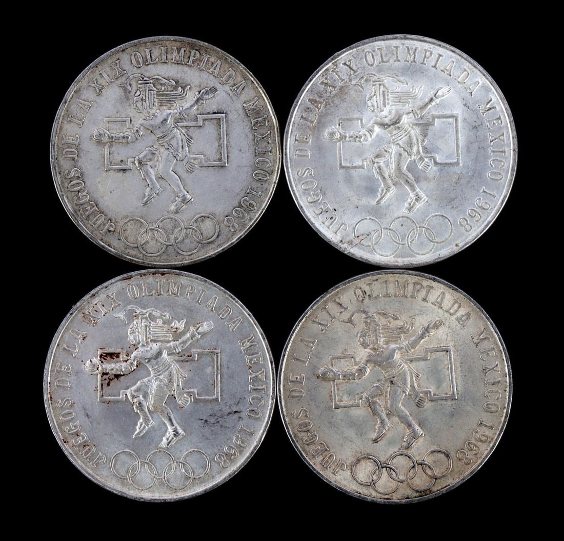 1968 OLYMPIC SILVER COMMEMORATIVE PESO LOT OF 4 (1 of 2)