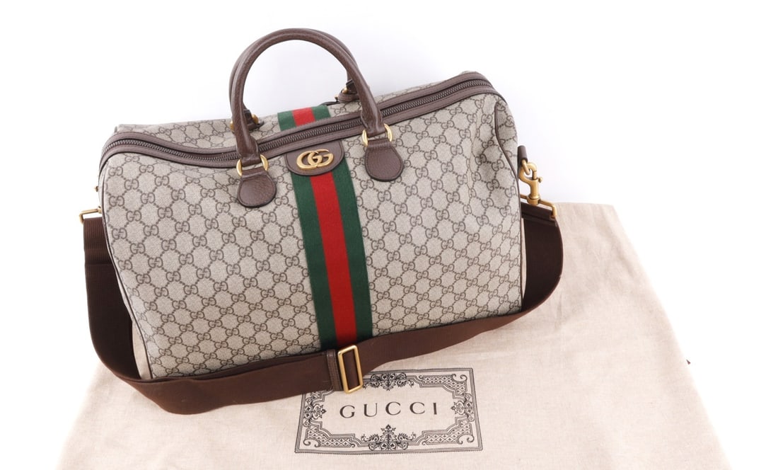 TAN GUCCI SINGLE STRIPE DUFFLE BAG (1 of 16)
