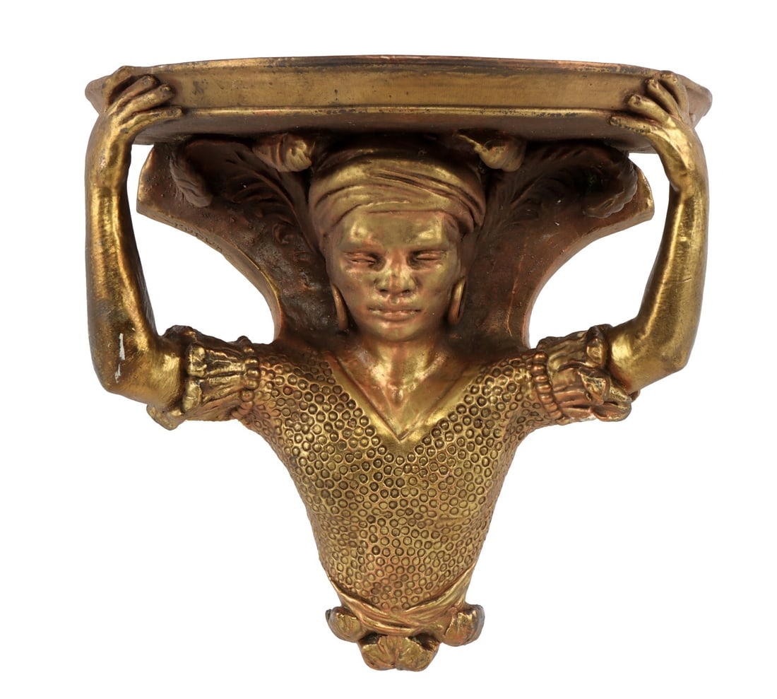 FREDERICH COOPER BRONZED LAMP SUPPORT: A bronze lamp support depicting a woman, by artist Frederick Cooper. The item is signed 'Kupur,' Cooper's trade name. 11.5 X 11.25 inches. Very good, original condition.