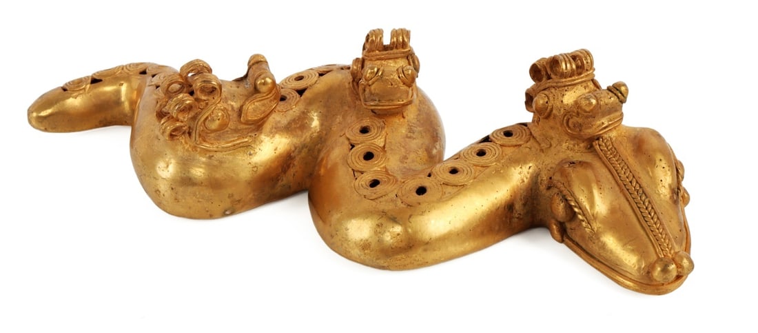 GOLD SOUTH AMERICAN TUMBAGA SNAKE FIGURINE (1 of 9)