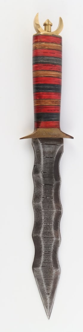 DAMASCUS PATTERN FIGHTING DAGGER - 2