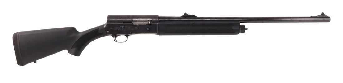 BROWNING A5 LIGHT TWELVE 12 GA SEMI AUTO SHOTGUN: Browning Auto-5 Light Twelve semi-automatic shotgun. Barrel length 24 inches. Rifle sights, black synthetic stock. Engraved mid-century receiver with Japan-made barrel and aftermarket stock. FFL