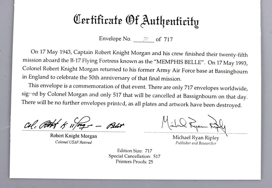 WWII ROBERT MORGAN PILOT SIGNED ENVELOPE - 9