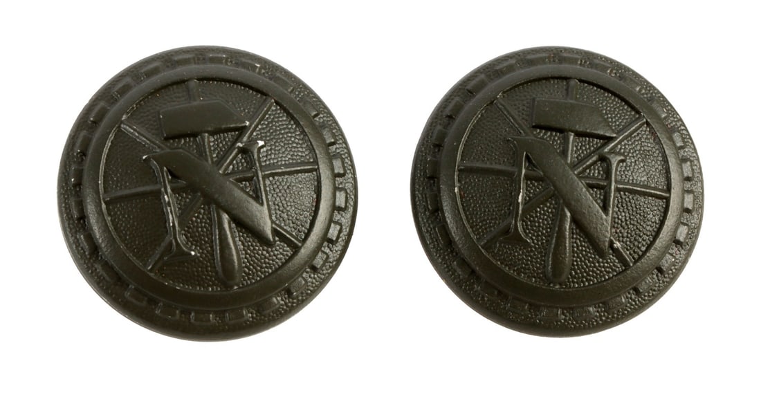 COLD WAR EAST GERMAN NVA UNIFORM BUTTONS: Two uniform buttons for the NVA, the East German Army during the Cold War.