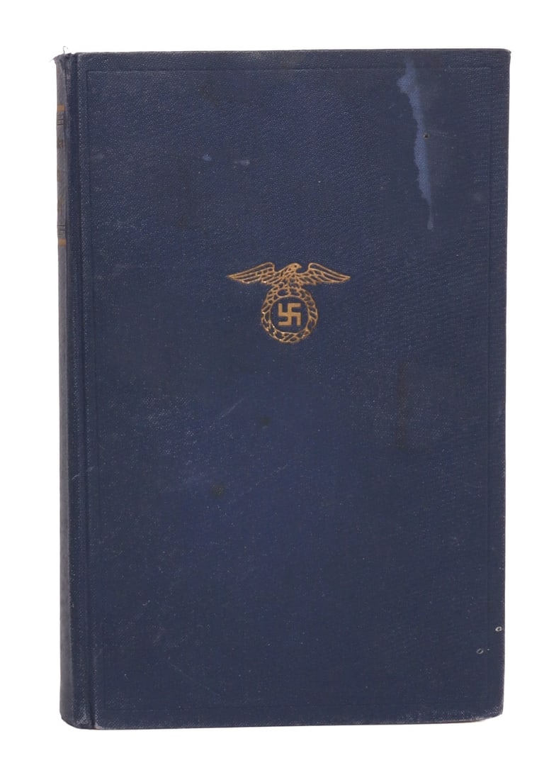 WWII GERMAN THIRD REICH 1938 MEIN KAMPF: A 1938 edition of Mein Kampf by Adolf Hitler, with a Reichsadler on cover.