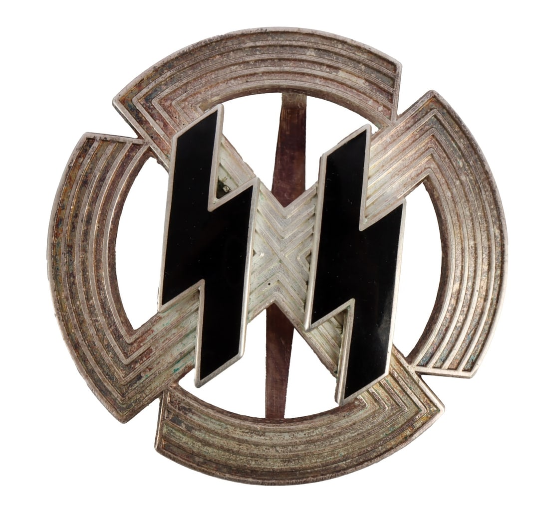 WWII GERMAN REICH PROFICIENCY RUNES: Silver plated with enamel runes. Reverse is marked Richard Sieper & Sohne Ludenscheid. RZM M1/25. It measures 1 7/8 inches.